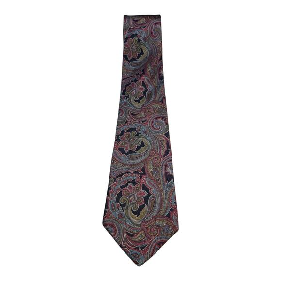 Mens 100% Silk Necktie Paisley Print 3.5" Classic Width Made in USA - Picture 1 of 5